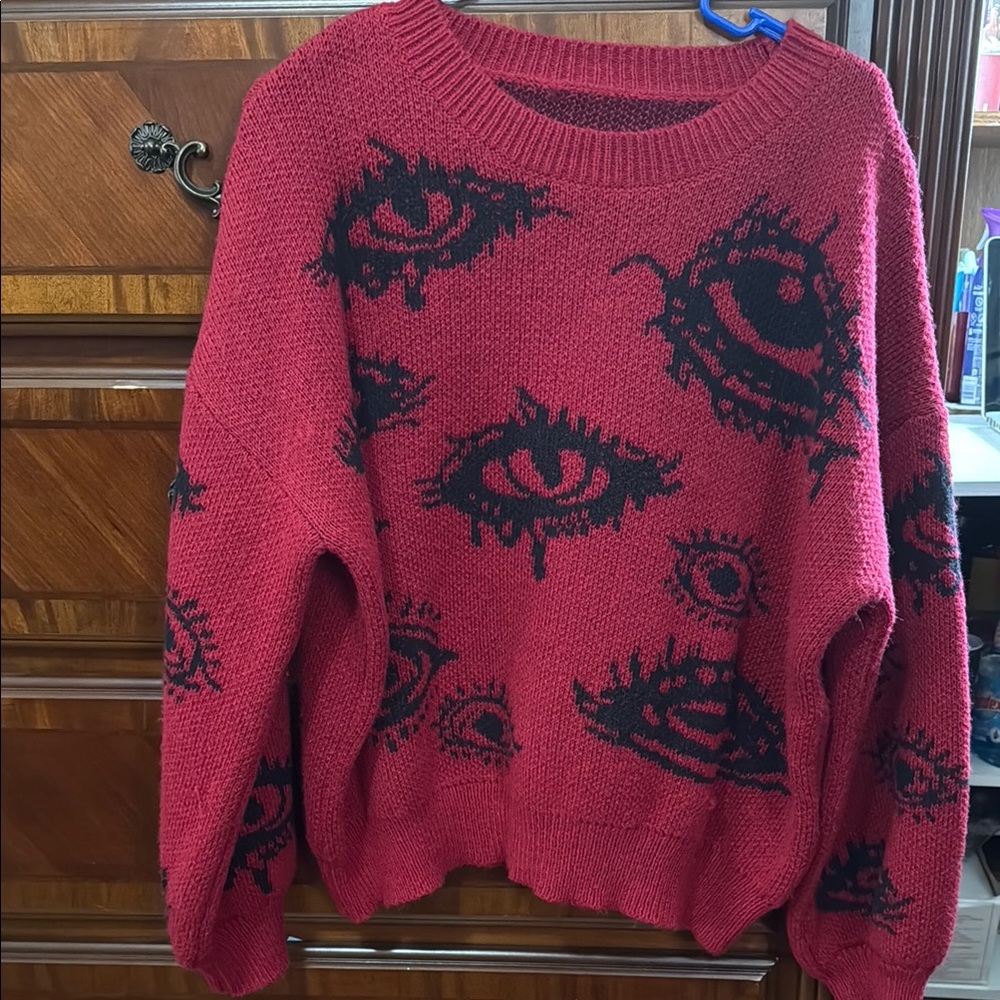 Red and Black Eye Pattern Cardigan